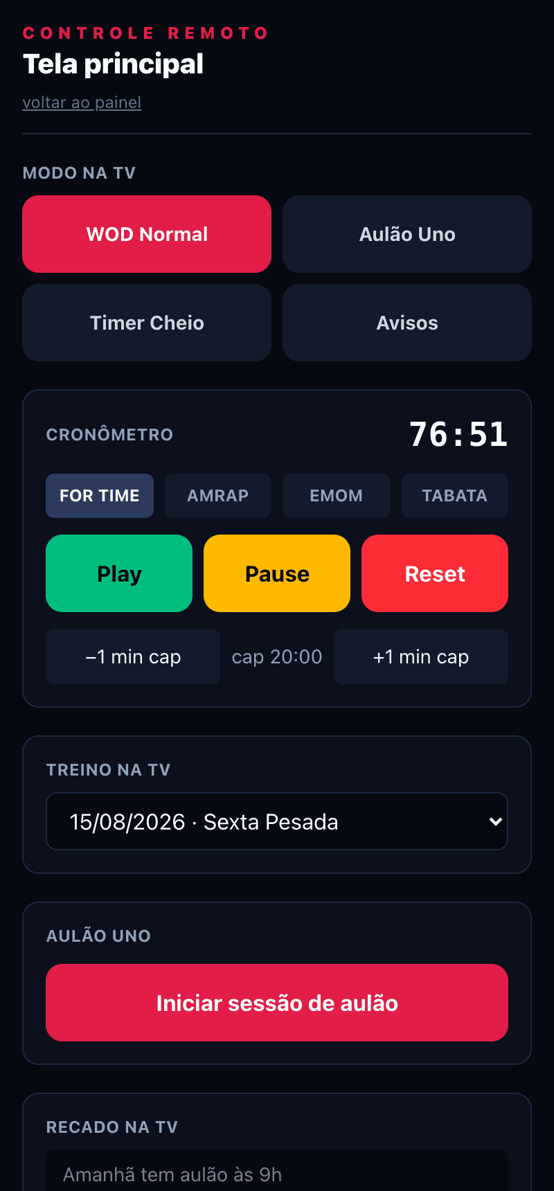 Controle do coach no celular